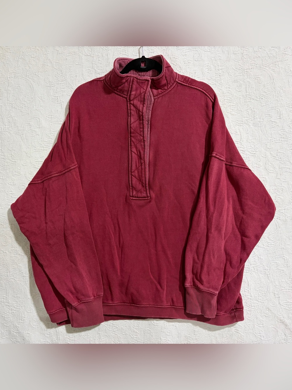 Aerie Getaway Quarter Snap Oversized Sweatshirt Berry Red XL